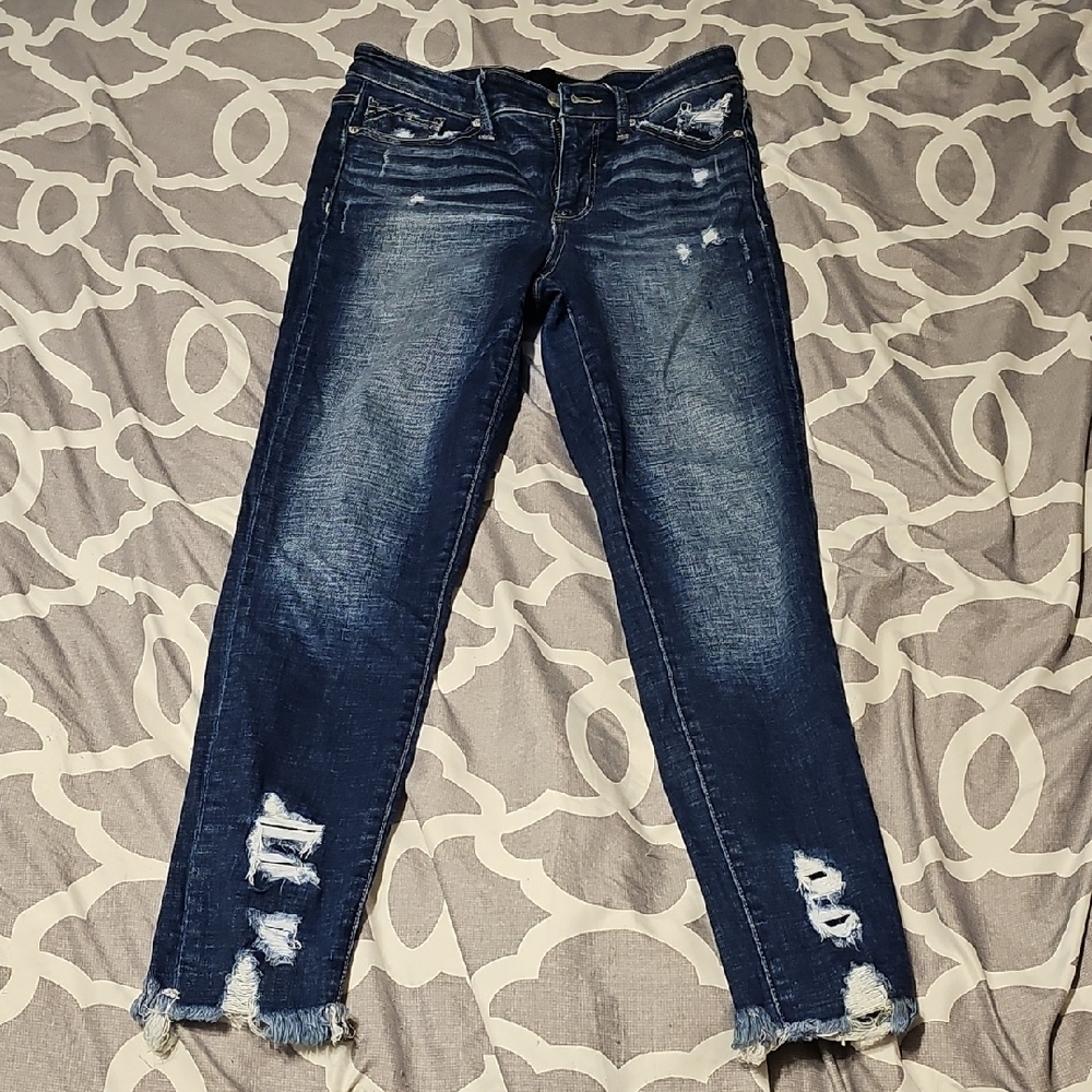 Buckle Dark Blue Distressed Boyfriend Jeans